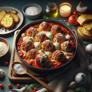 Chicken and Ricotta Meatballs in Tomato Sugo with Garlic Bread