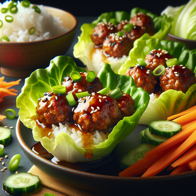 Sticky Honey Soy Chicken Meatball Lettuce Cups